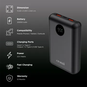 Croma CRSP10SPBA258906 20000 mAh Power Bank