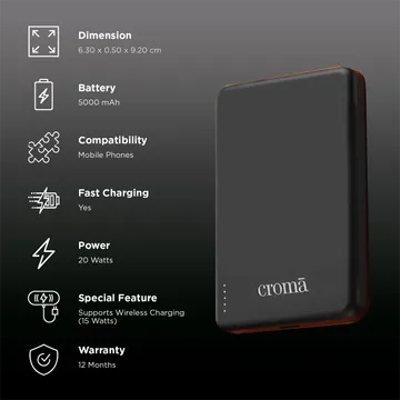Croma CRSP5MWPBA040605 5000 mAh Power Bank