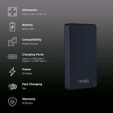 Croma CRSP05KPBA040607 5000 mAh Power Bank
