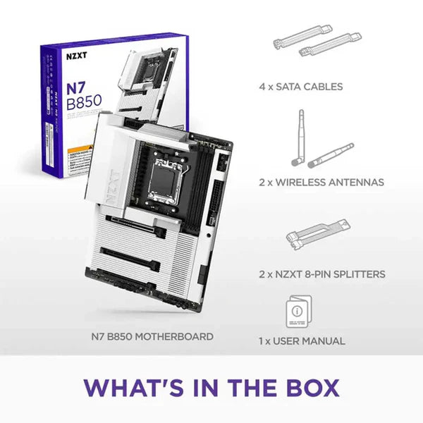 NZXT N7 B850 Wifi DDR5 AMD Motherboard (White)