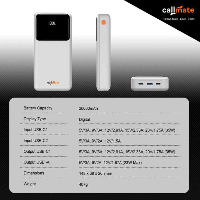 Callmate Spectra 20000 mAh Power Bank