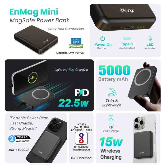 EVM EnMag Mini 5000 mAh Wireless Power Bank